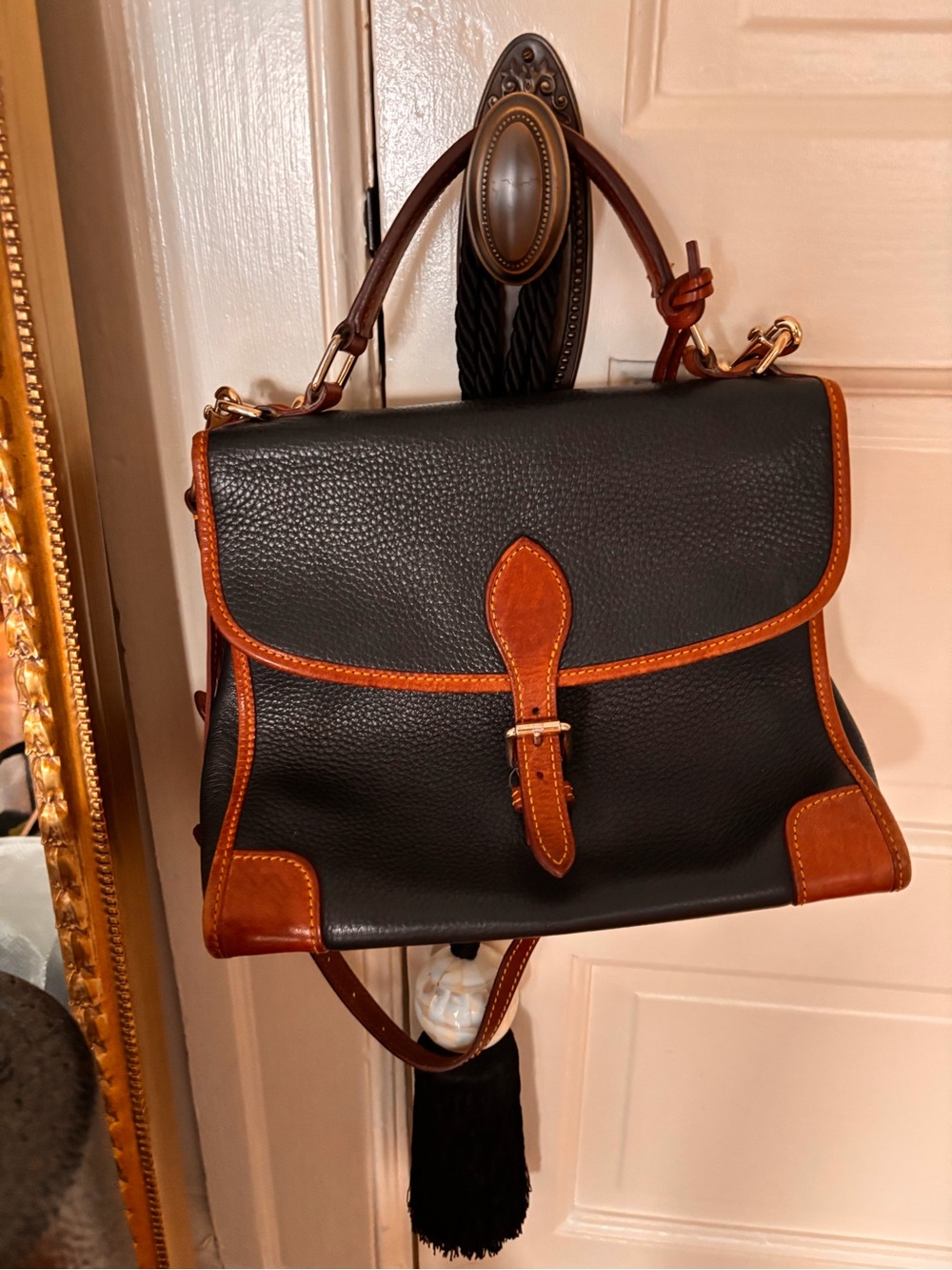 Dooney & Bourke Black and Brown Leather Top-Handle Shoulder Bag - Picture 5 of 7